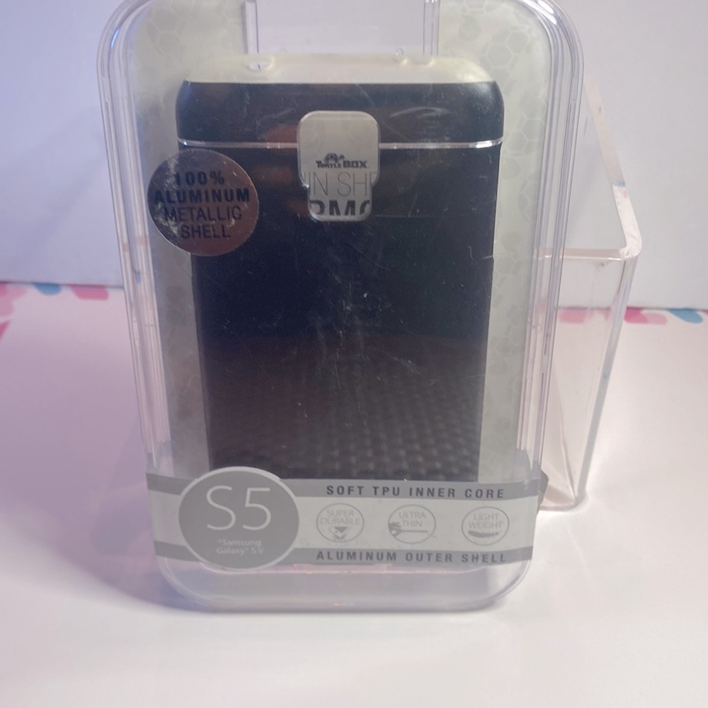 TURTLE BOX BLACK METALLIC SHELL SAMSUNG GALAXY S5 NEW